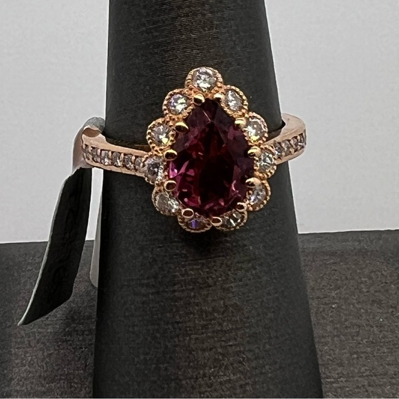 14k Rose Gold Diamond & Pink Turmaline Ring - Picture 7 of 9